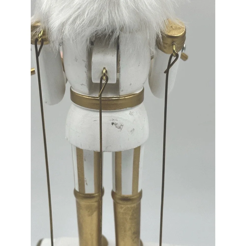 Musical Nutcracker Drummer 14in Gold White Christmas Decor